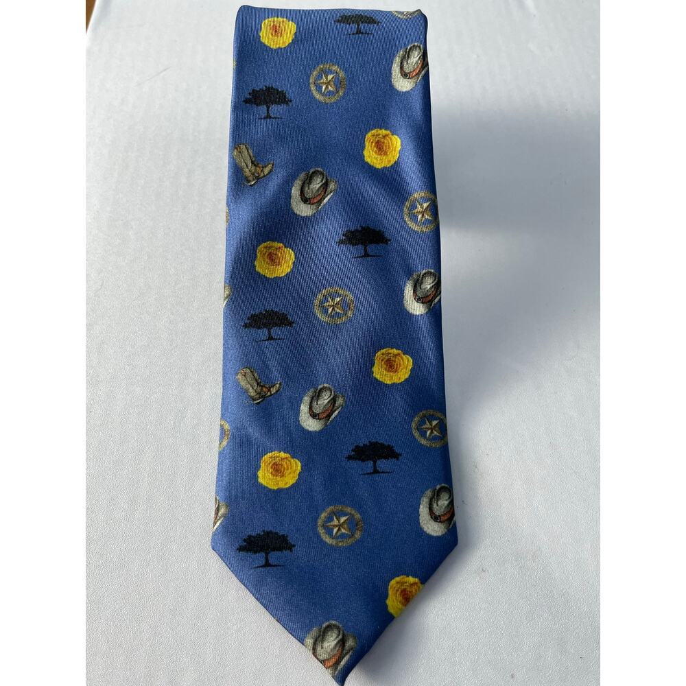 Mirto Yellow Rose of Texas Silk Necktie Blue Western Rodeo Cowboy NWT